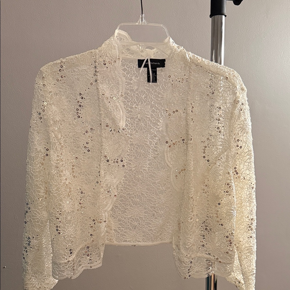 R&M Richards Cream Lace Wrap with Silver Accents
